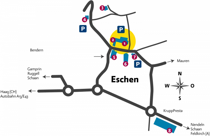 Lageplan der Gemeindeeinrichtungen in Eschen