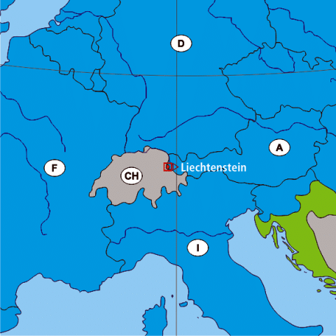 Liechtenstein befindet sich zwischen der Ostgrenze der Schweiz und der Westgrenze Österreichs, 40 km südlich des Bodensees.
